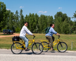 'God Lives Here' producer Hansen Lin and creative advisor Darcy McKinnon enjoy a bike ride in the countryside. Photographer: Jenae Neeson