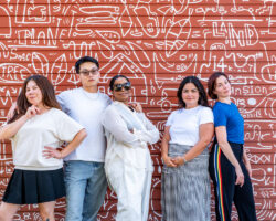 Chelsea Hernandez, Hansen Lin, Cherrelle Swain, Vero Kompalic and Julia Pontecorvo pose together as the 2026 Documentary Film Producers lab fellows. Photographer: Jenae Neeson