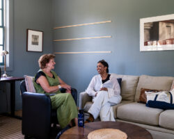 'Southmont Drive' producer Cherrelle Swain smiles in conversation with creative advisor Andrea Meditch. Photographer: Jenae Neeson
