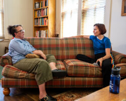 Creative advisor Darcy McKinnon shares ideas with 'Unfiltered' producer Julia Pontecorvo during the 2926 Documentary Film Producers Lab. Photographer: Jenae Neeson