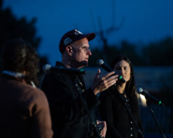 Director Padraic McKinley speaks on his film 'The Weight' after a community screening in Fort Collins, Colorado. Photographer: Devon Wycoff